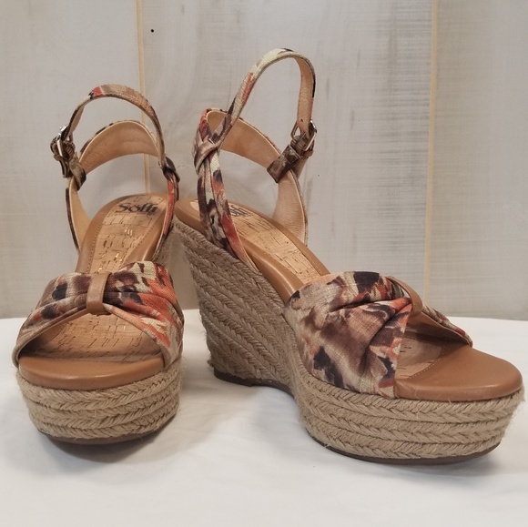 Sofft Shoes - Sofft Brown Floral Ankle Strap Jute Wedge Sandals